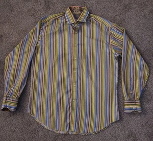 Thomas Dean Men's Shirt Medium Flip Cuff Long Sleeve Multi Color Striped - Picture 1 of 12