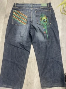 VTG Y2K Coogi Jeans Size 42x34  Peacock Feather Blue Denim Baggy Skater - Bild 1 von 8