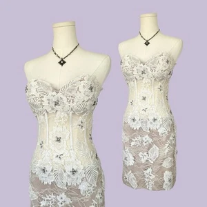 Jovani White Lace Corset Mini Dress Womens Size 2 Fairy Prom Evening Strapless - Picture 1 of 13