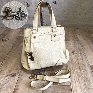 Celine 2Way Handbag Shoulder Bag Orloff Ivory Tote Genuine Leather Old Women - Picture 1 of 10