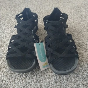 NEW Baretraps Samina Sandals Women's 8.5 Gray/Black Gladiator Style Zip Back - Picture 1 of 13