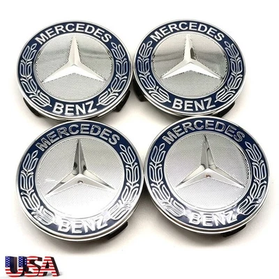 ⭐4Pack For Mercedes Benz Wheel Center Caps Emblem Blue Rim Hub Cover Badge Logo - Image 1 of 4