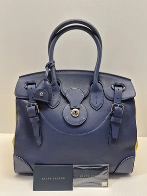 Bolso Ralph Lauren Ricky Cuero Azul Amarillo Cartera Italia con Llaves y Tarjeta Auténtica Foto 1 de 4