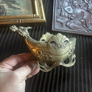 Antique Japanese Bronze Incense Burner Dragon's Treasure Ship Sculpture 6”x4” - Picture 1 of 12