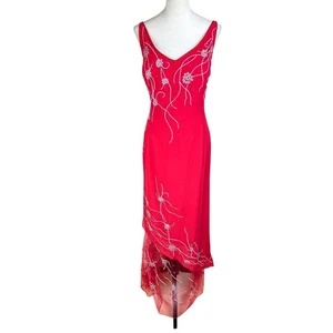 Bianca XL rot Perlen bestickt Blumen Tüll transparent langes festliches Kleid Kleid - Bild 1 von 10