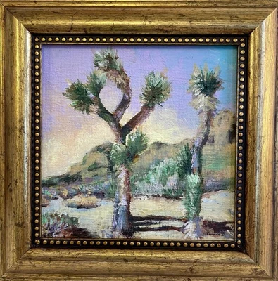 Sunlit Joshua Trees in the Mojave, Original Framed Desert Landscape Art - Image 1 of 4