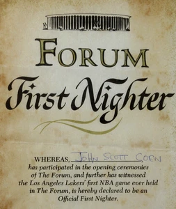 Los Angeles Lakers Forum First Nighter Game Certificate Opening Ceremonies 1967 - Bild 1 von 5