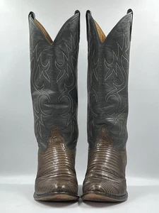 J. Chisholm Exotic Lizard Gray And Brown Leather Western Boots Women's Sz 6M USA - Picture 1 of 16