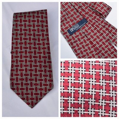 De Colección Polo Ralph Lauren Corbata Rojo Tejido de Cesta 100% Seda Vestido Traje Corbata 4" Ancho Foto 1 de 4