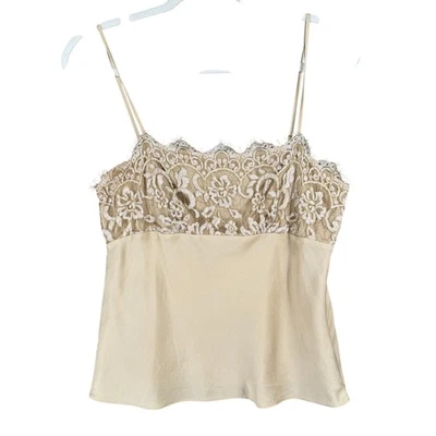Y2K Ann Taylor Lace Babydoll Tank Womens Size 6 Petite Tan Dainty Preppy Cami - Image 1 of 4