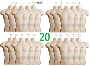 20 Pack Male Torso Mannequin Body Forms Flesh Men Clothing Hanging Display  - Picture 1 of 4