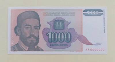 YUGOSLAVIA 10 DINARA 1994 P-140 UNC SPECIMEN AA 0000000 - Image 1 of 2