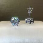 14k White Gold Plated Real Moissanite Solitaire Stud Earrings 3.00 Ct Round Cut
