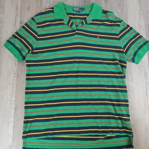 Ralph Lauren Short Sleeve Polo Shirt Mens Multi Color Striped Green Red Navy XL - Picture 1 of 6