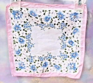 Vintage 1950's Hankie Handkerchief Blue Daisy flowers, 11.5” square - Picture 1 of 2