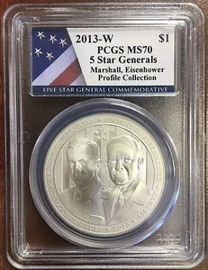 2013-W $1 5 Star Generals, Marshall, Eisenhower Profile Collection MS70. DAMAGE - Picture 1 of 2