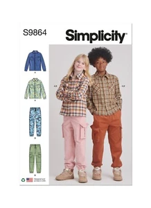 SIMPLICITY 9864 GIRLS BOYS SHIRT CARGO PANTS Sewing Pattern Sizes 7-14 AVERAGE - Picture 1 of 9