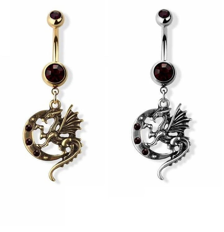 Media Luna Dragón Circonita cúbica Cuelga Acero Quirúrgico Ombligo Ombligo Anillos Piercing Foto 1 de 1