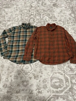 2 GH Bass Long Sleeve Plaid Button Down Shirts Green Brown 100% Cotton Mens Sz L - Image 1 of 4