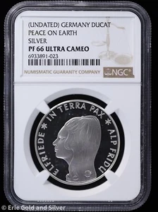 Germany Silver Ducat Fantasy Proof Peace on Earth Undated NGC PF 66 Ultra Cameo - Picture 1 of 4