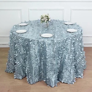 DUSTY BLUE 120" Taffeta ROUND TABLECLOTH Leaf Petals Design Wedding Party - Picture 1 of 8
