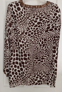 Escapada Ladies Leopard brown, Jungle sleeve top 2X front scoop - Picture 1 of 10