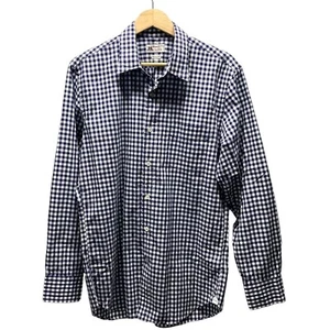 J Crew by Thomas Mason Shirt Mens M 15 x 15.5 Navy White Gingham Long Sleeves - Picture 1 of 9