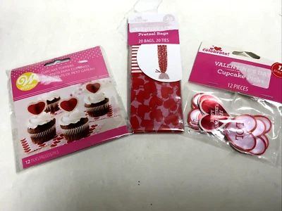 LOT OF 3 PACKAGES CUPCAKE TOPPERS 12 +PICKS 12 AND PRETZEL BAGS & TIES 20 NIP - Image 1 of 4