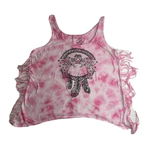 Wound Up Fringe Tank Top Womens XXL 19 Pink Elephant Dreamcatcher Design - Picture 1 of 9