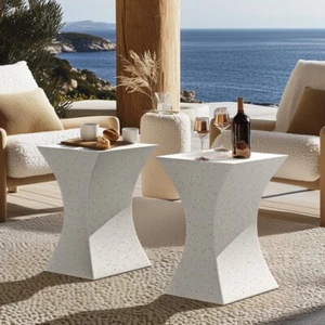 Side Table End Terrazzo Geometric Waterproof Concrete Stool Stand In/Outdoor - Picture 1 of 16