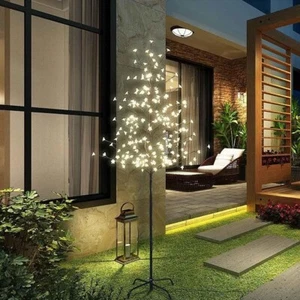 6 ft Pre-lit Christmas Tree Artificial Cherry Blossom Tree with LED Light - Picture 1 of 8