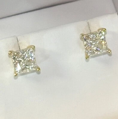 Aretes de moissanita corte princesa VVS1 certificados - plata 925 u oro de 14K Foto 1 de 4