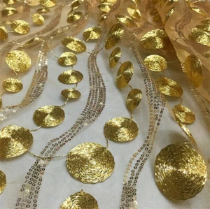 Gold Embroidery Lace Mesh Fabric 53"Width 0.5Y DIY Wedding Dress Fashion Costume - Picture 1 of 5