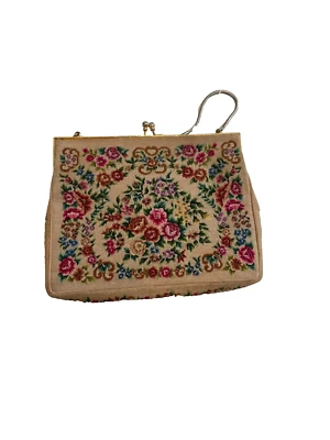 Cartera de mano bordada floral a punta de aguja de colección tapiz cadena marfil beso Foto 1 de 4