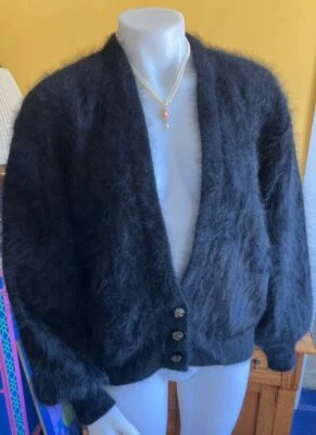 Cárdigan vintage Connie A Lee Angora-negro-forrado-súper suave-usado en excelente estado-s/m-ajuste suelto Foto 1 de 4