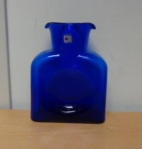 Blenko Cobalt Blue Glass Water Bottle with Double Spout 8" Original Sticker - Picture 1 of 5