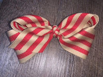 5” JoJo Siwa Estilo Arpillera Beige Rayas Rojas Lazo de Pelo Acción de Gracias Navidad #1 Foto 1 de 3