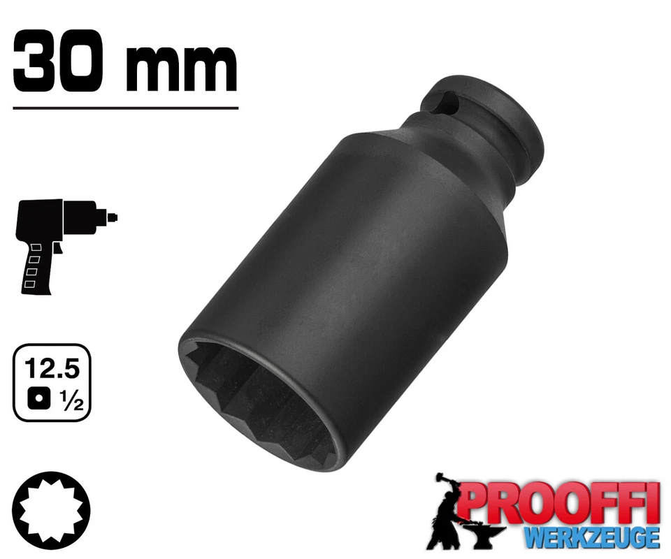 KRAFT Schlagschrauber Nuss 1/2" Stecknuss 30 mm / 12-Kant Vielzahn Profil Lang - Bild 1 von 3