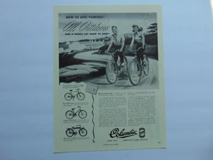 1947 COLUMBIA LA PRIMA BICICLETTA D'America pubblicità stampa artistica d'epoca - Foto 1 di 1