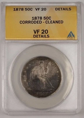 1878 US Seated Liberty Silver 50c Coin ANACS VF-20 Details Corroded Cleaned (1) - Image 1 of 2