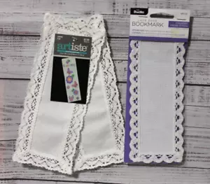 THREE White lace trimmed 14 count BOOK MARKS Bucilla Artiste NIP - Picture 1 of 1