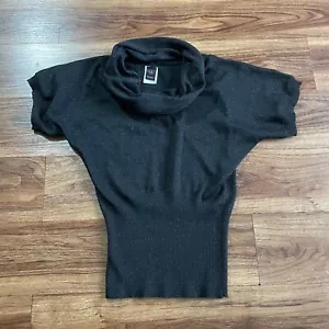 Wrapper Womens M Short Sleeve Cowl Neck Blouse Stretch Pullover Black Metallic - Picture 1 of 8
