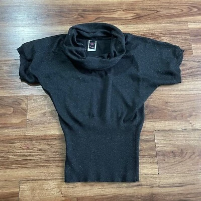 Blusa Pullover Elástica Envoltura Mujer M Manga Corta Cuello Capucha Negro Metálico Foto 1 de 4