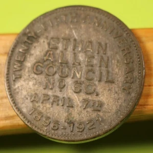 Jr O.U.A.M Token - Ethan Allen Council #60 Brooklyn NY 25th Anniv 1921 29mm - Picture 1 of 4
