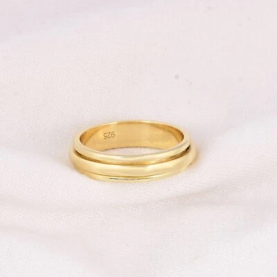 14k Gold Plated Spinner Ring for Anxiety 925 Silver Stress Relief Rings Jewelry - Image 1 of 4
