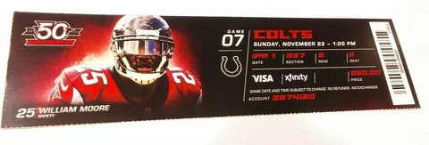 2015 Atlanta Falcons Indianapolis Colts NFL Football Full Ticket Stub Cover