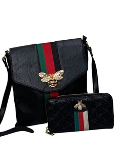 2 Piece Purse Set Crossbody Purse Zip Around Wallet Queen Bee Rhinestone Bling - Picture 1 of 13