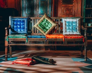 Indische Sitzpuff Sitzkissen Bodenkissen Yogakissen Orientalisches Kissen Indien - Bild 1 von 85