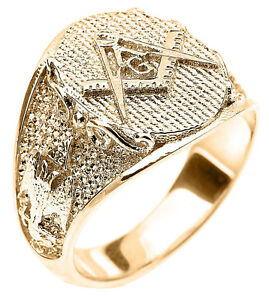 14k Solid Yellow Gold Masonic Men's Ring Scottish Rite