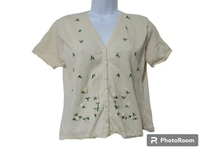 Sz 6 VINTAGE R&K Originals Ivory Knit Top EMBROIDERED BEADED Cottagecore Blouse - Picture 1 of 13